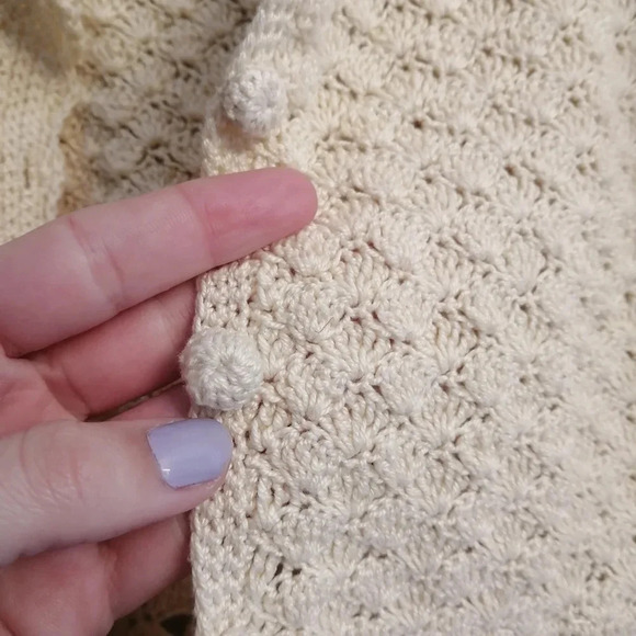 Vintage Scalloped Knit Short Sleeve Button Cardigan Cottage Grandma Small - Picture 8 of 16